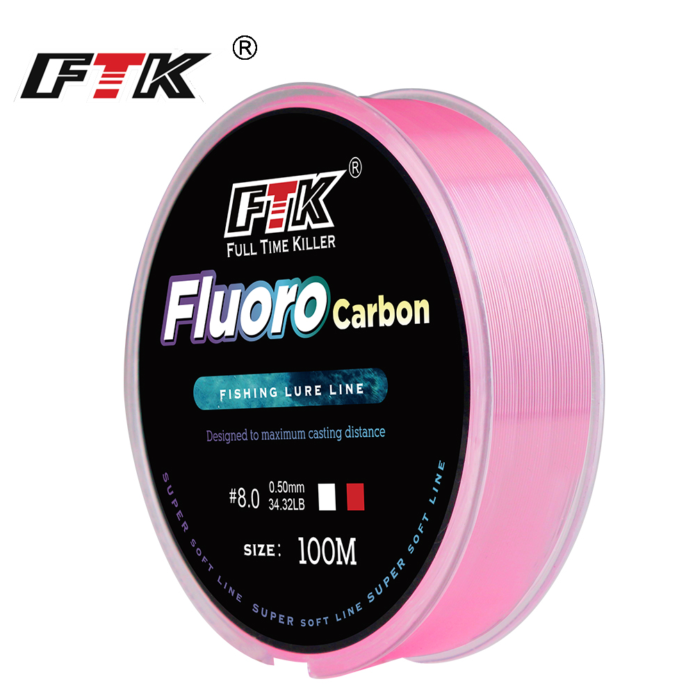 Fluorocarbon Line - FTK 100m 4.13-34.32LB フロロカーボン釣り用ルアーライン 0.14mm-0.5mm ピンクカーボンファイバーフライフィッシングライン
