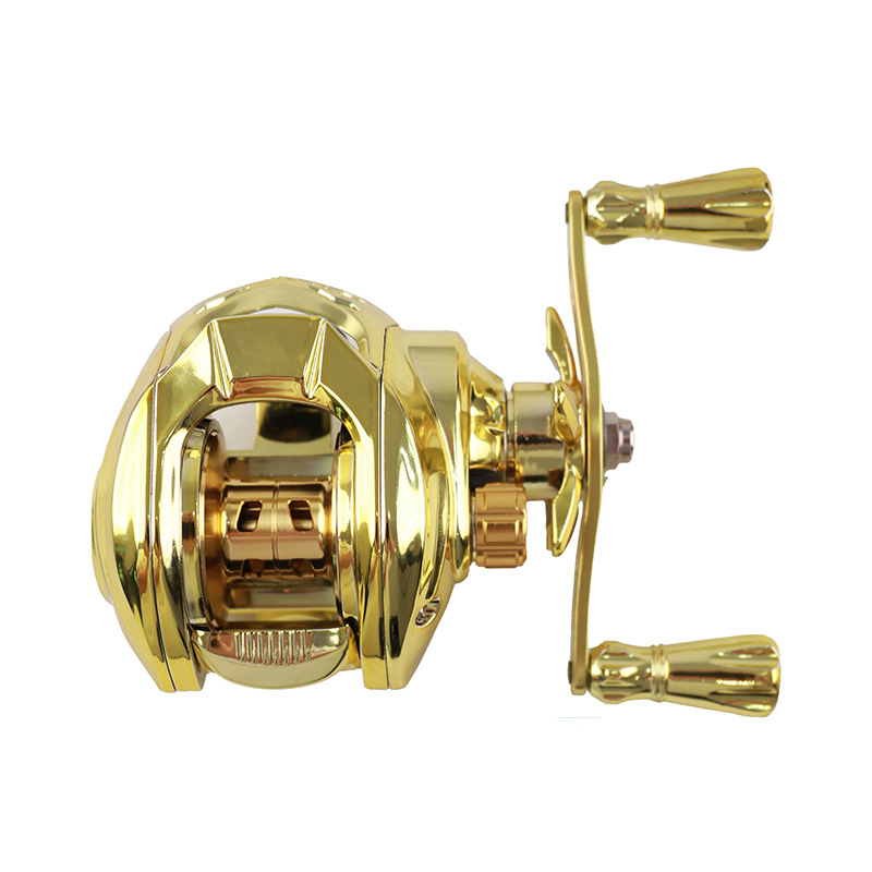 Ice Fishing Line - ゴールドフルメタルベイトキャスティングリール、アンチバックラッシュ、ロングキャストフィッシングリール、左右ハンドル選択可能、淡水・海水ルアーフィッシング用