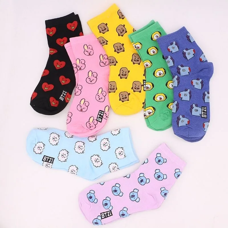 Tippet Line - かわいい BT21 漫画靴下かわいいミッドチューブソックスアニメ TATA CHIMMY COOKY