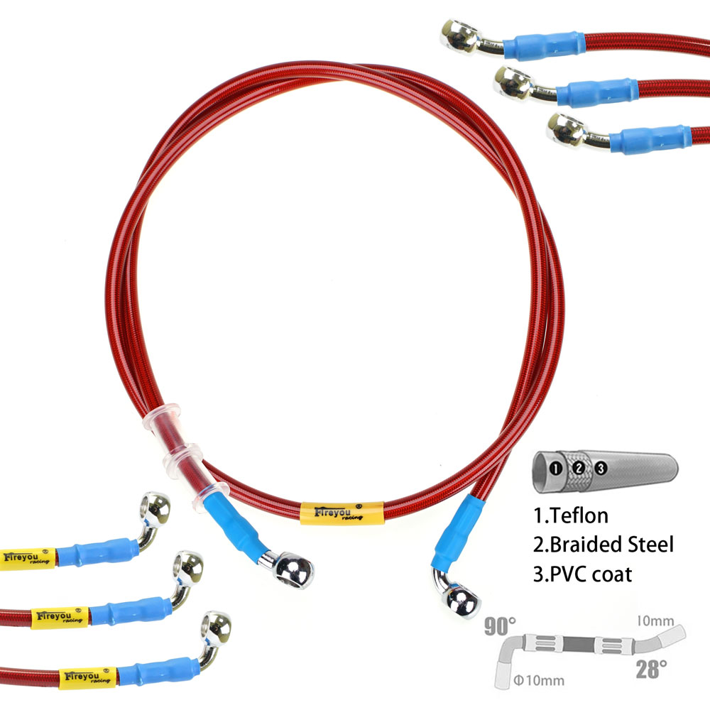 Braided Line - スズキカワサキおよびヤマハ用油圧ブレーキホース,ドットラインケーブル,編組オイルホース,10mm, 28 °-90 ° バンジョー,400mm-2400mm